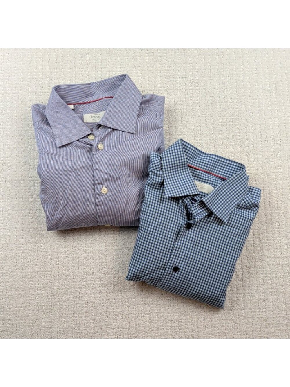 Bundle Lot x2 ETON Slim Button Up Dress Shirt Men Sz 16 / L Plaid Preppy Office